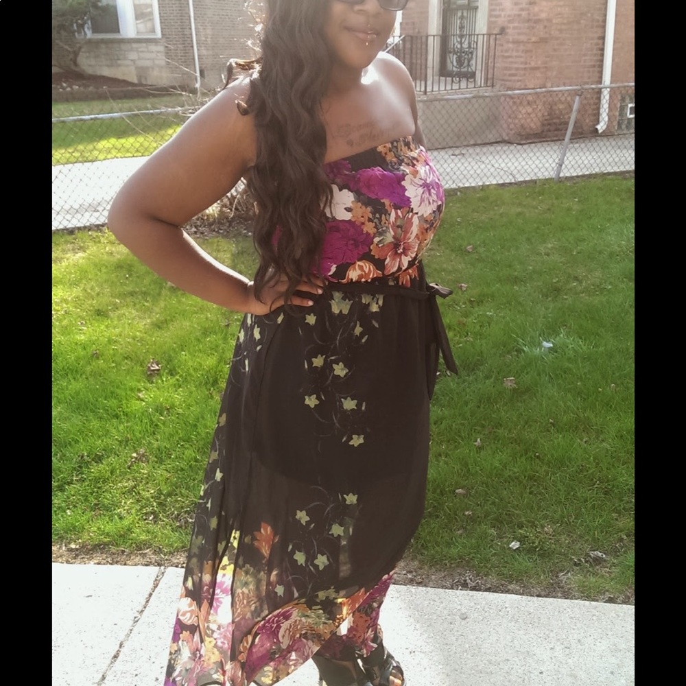 Black with floral design maxi dress